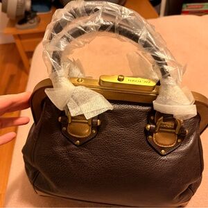 Zac Posen Dark Brown and Gold Satchel